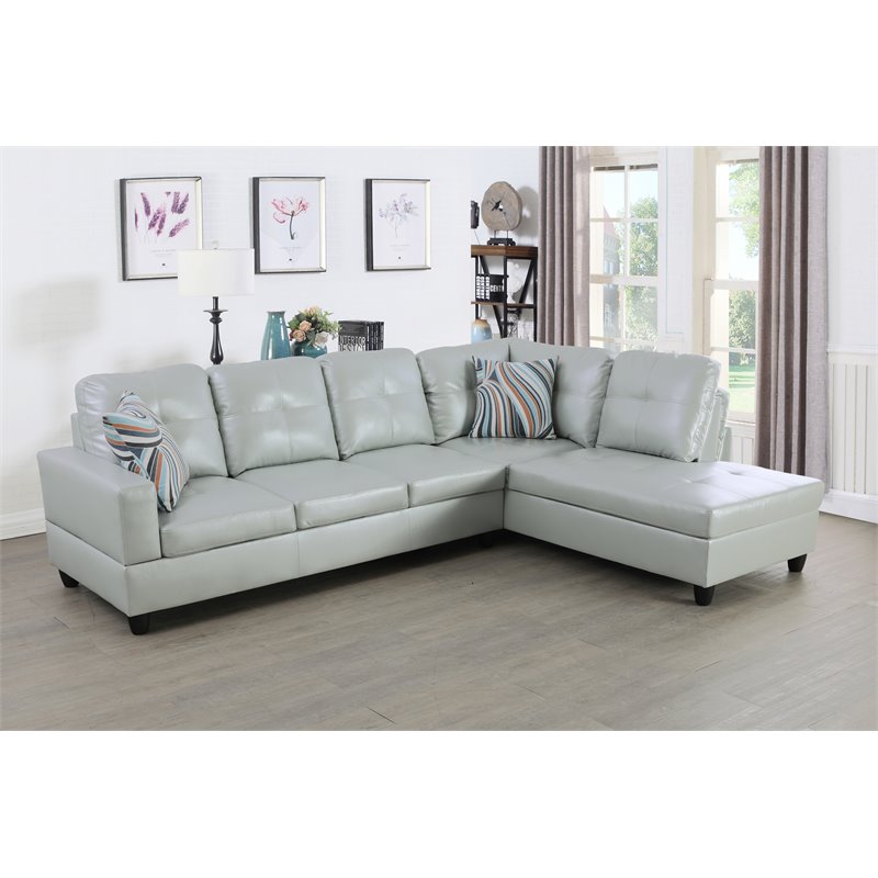 Star Home Living Corp Harry Faux Leather Right Sectional Sofa in Silver Green