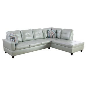 star home living corp harry faux leather right sectional sofa in silver green