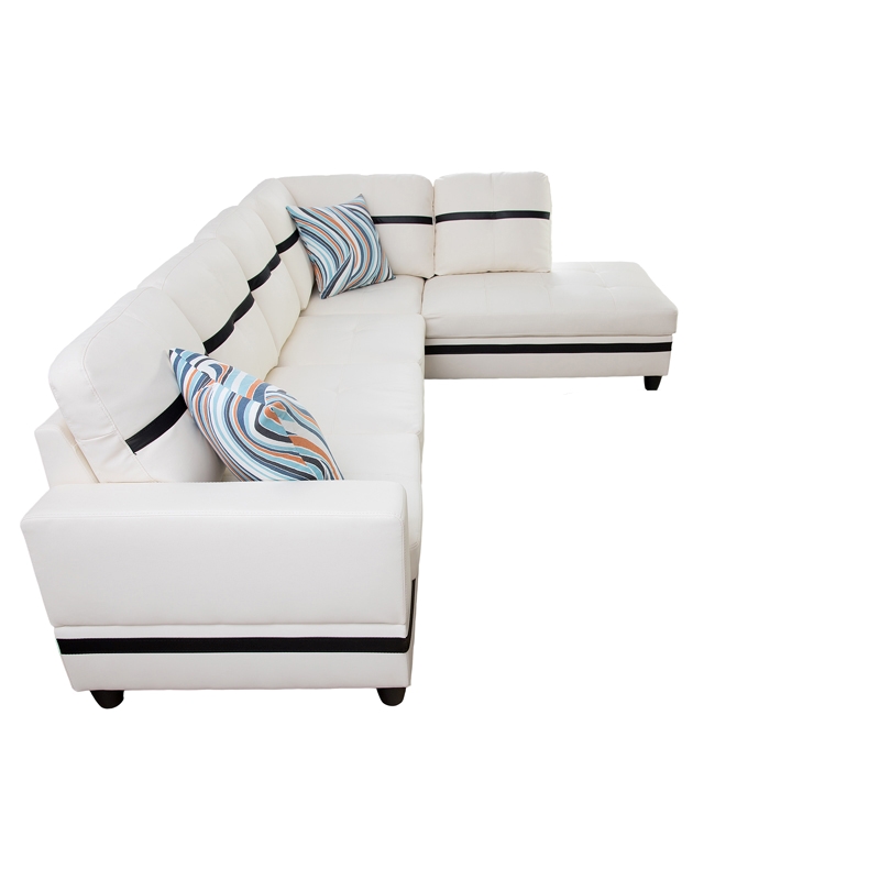 Star Home Living Corp Harry Faux Leather Right Sectional Sofa in White and Black
