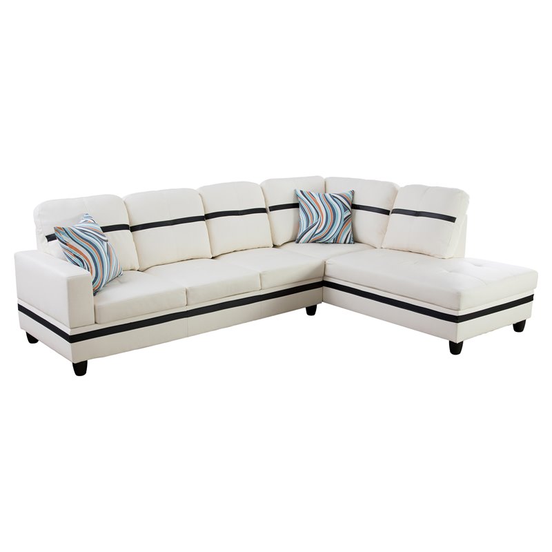 Star Home Living Corp Harry Faux Leather Right Sectional Sofa in White and Black