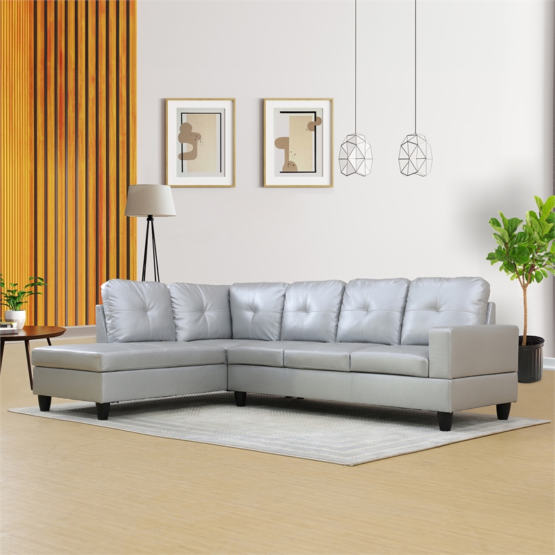 Star Home Living Corp Ben Faux Leather Left Sectional Sofa in Silver White
