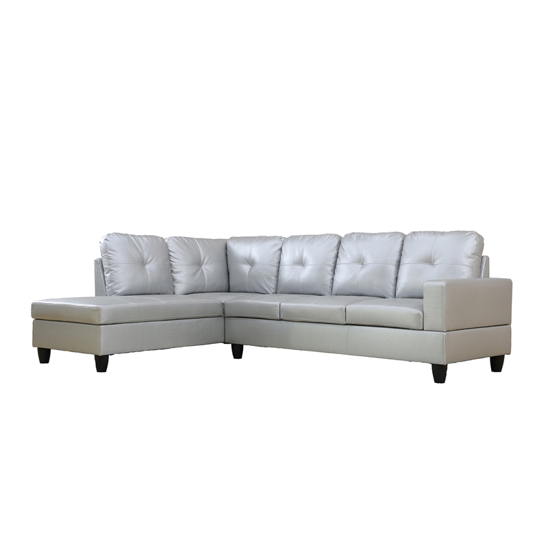 Star Home Living Corp Ben Faux Leather Left Sectional Sofa in Silver White