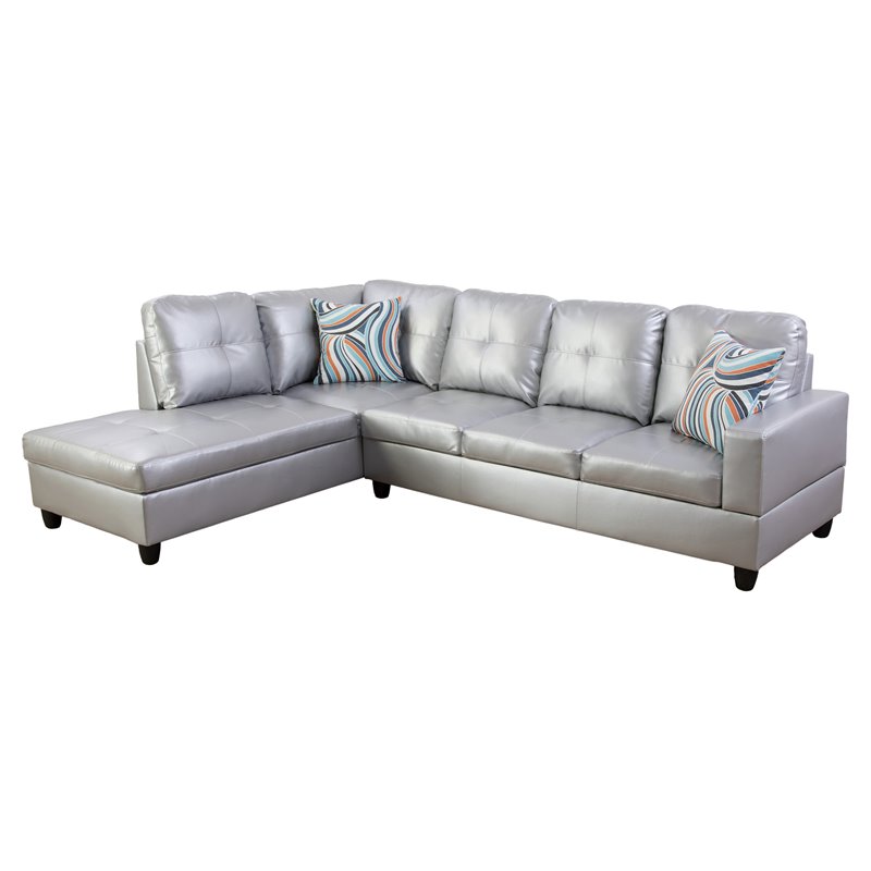 Star Home Living Corp Ben Faux Leather Left Sectional Sofa in Silver White