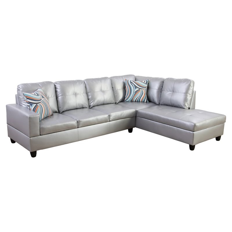 Star Home Living Corp Harry Faux Leather Right Sectional Sofa in Silver White