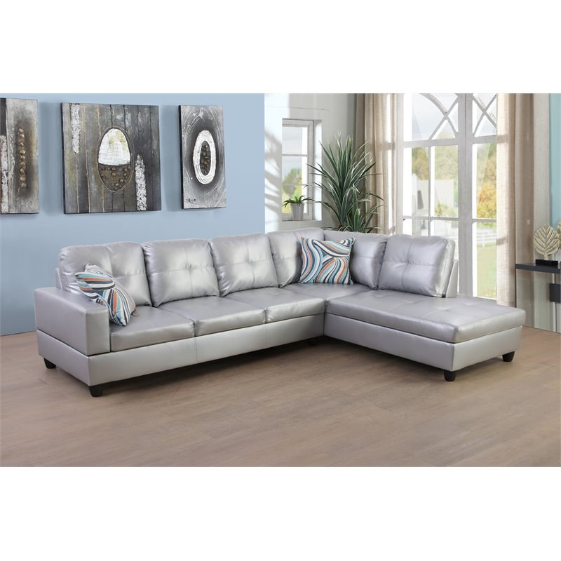 Star Home Living Corp Harry Faux Leather Right Sectional Sofa in Silver White