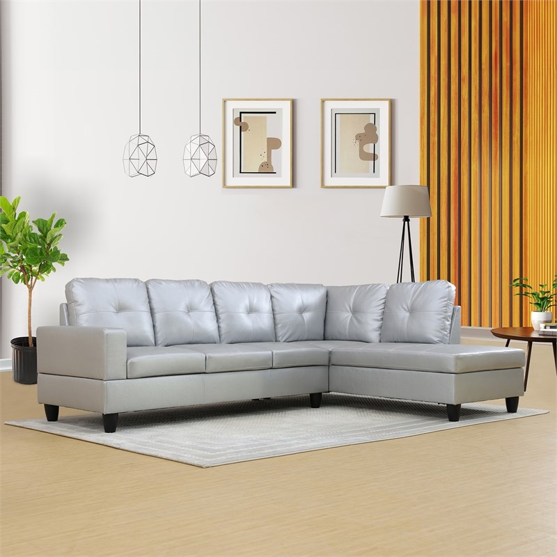 Star Home Living Corp Harry Faux Leather Right Sectional Sofa in Silver White