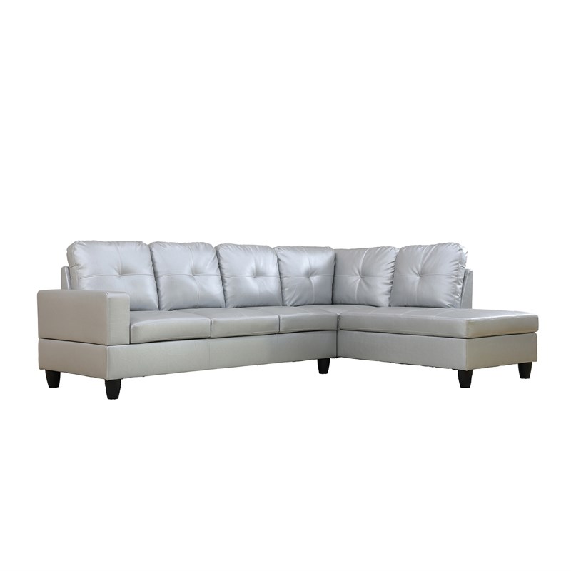 Star Home Living Corp Harry Faux Leather Right Sectional Sofa in Silver White