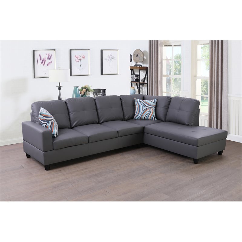 Star Home Living Corp Harry Faux Leather Right Sectional Sofa in Dark Brown