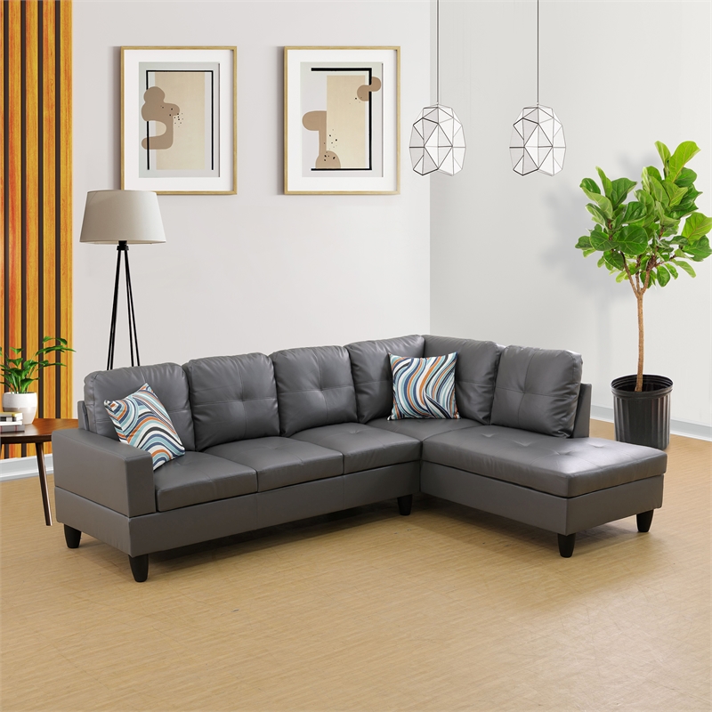Star Home Living Corp Harry Faux Leather Right Sectional Sofa in Dark Brown