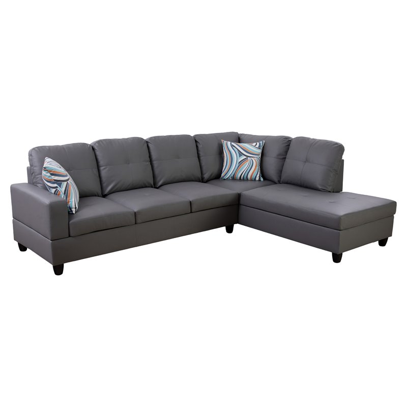 Star Home Living Corp Harry Faux Leather Right Sectional Sofa in Dark Brown