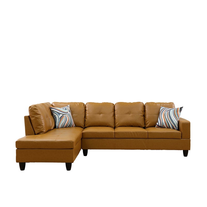 Star Home Living Corp Ben Faux Leather Left Sectional Sofa in Ginger Brown