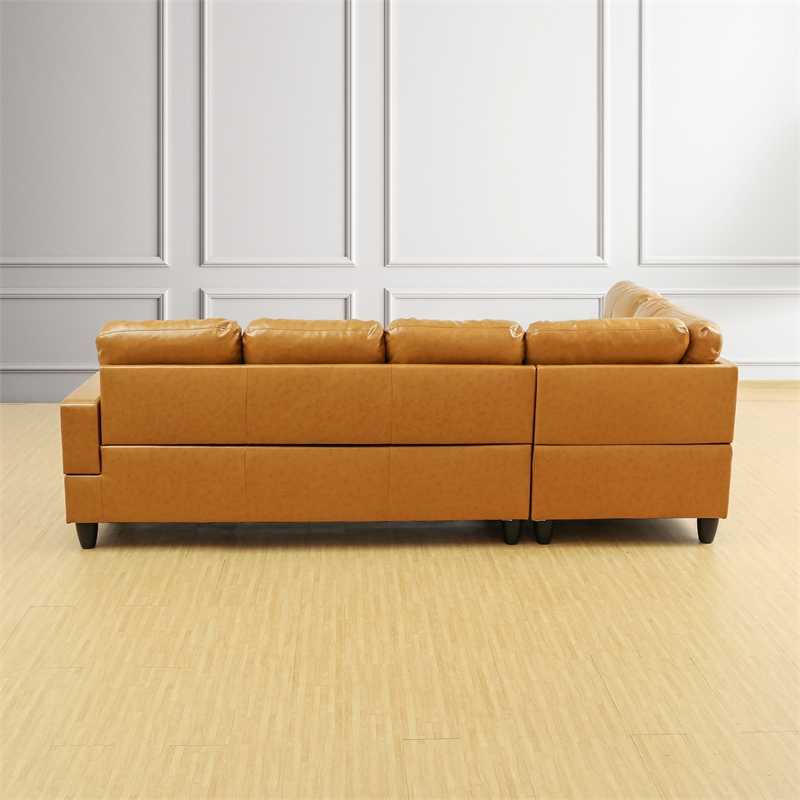 Star Home Living Corp Ben Faux Leather Left Sectional Sofa in Ginger Brown