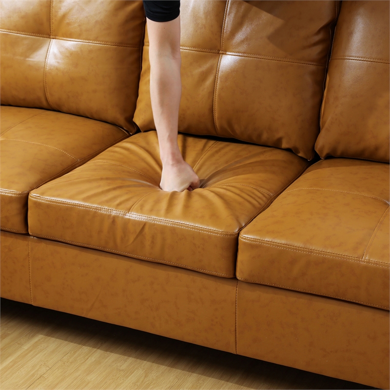 Star Home Living Corp Ben Faux Leather Left Sectional Sofa in Ginger Brown