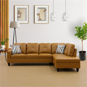 Star Home Living Corp Harry Faux Leather Right Sectional Sofa in Ginger Brown