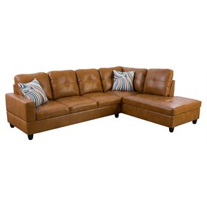 star home living corp harry faux leather right sectional sofa in ginger brown
