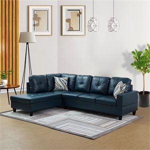 Star Home Living Corp Ben Faux Leather Left Sectional Sofa in Green Blue