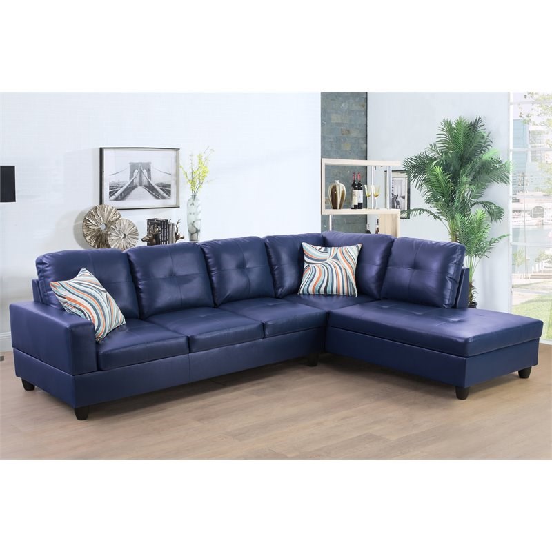 Star Home Living Corp Harry Faux Leather Right Sectional Sofa in Blue