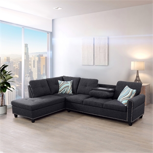 Star Home Living Corp Venus Linen Fabric Sectional Sofa in Black/Gray