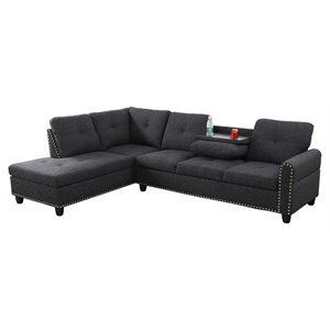 star home living corp venus linen fabric sectional sofa in black/gray