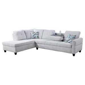 star home living corp venus linen fabric sectional sofa in gray white