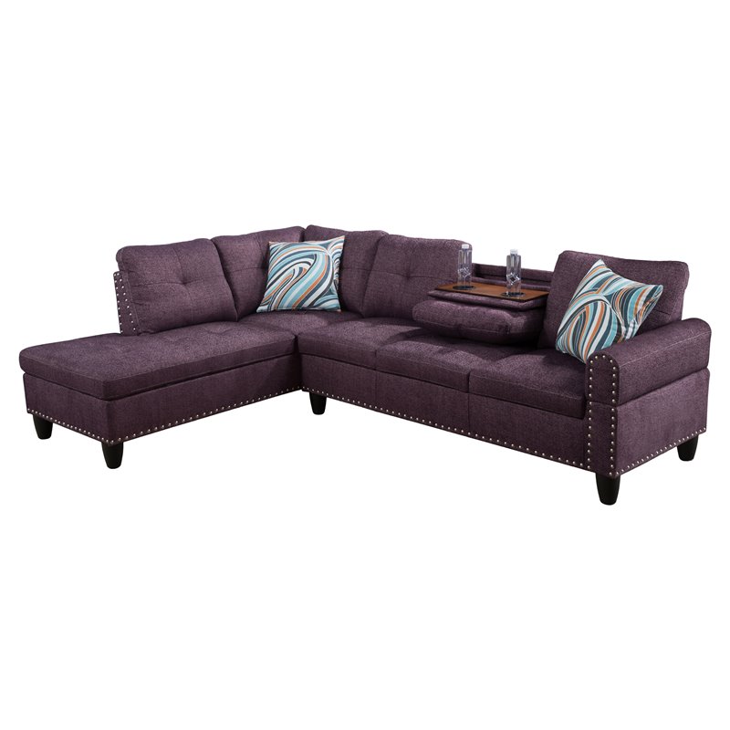 Star Home Living Corp Venus Linen Fabric Sectional Sofa in Amaranth Purple