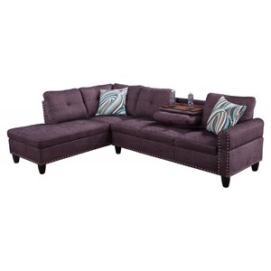 Star Home Living Corp Venus Linen Fabric Sectional Sofa in Amaranth Purple