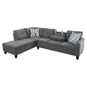 Star Home Living Corp Venus Linen Fabric Sectional Sofa in Gray