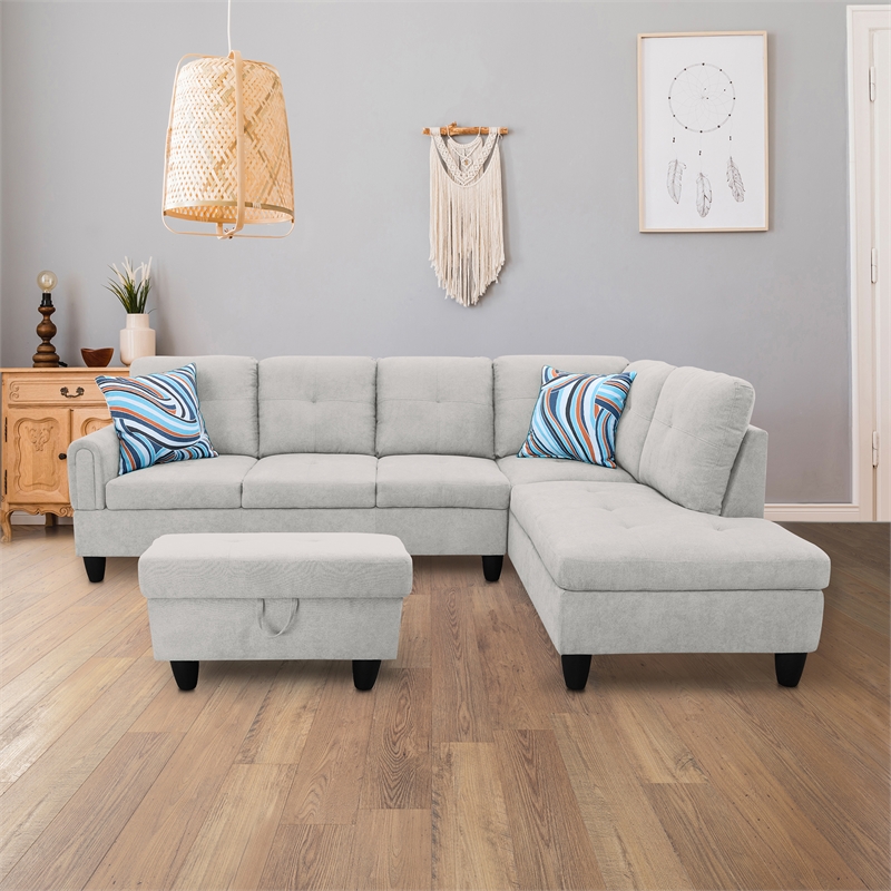 Star Home Living 3PC Flannelette Right Facing Sectional Sofa with Ottoman