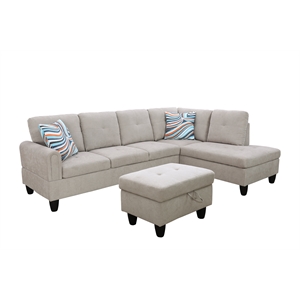 Star Home Living 3PC Flannelette Right Facing Sectional Sofa with Ottoman