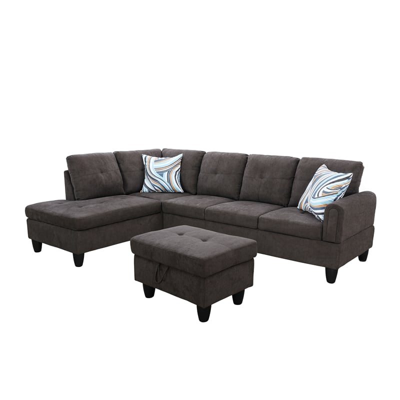 Star Home Living 3PC Sectional Sofa with Ottoman (Dark Brown)