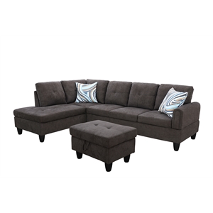 Star Home Living 3PC Sectional Sofa with Ottoman (Dark Brown)