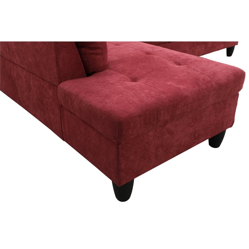 Star Home Living 3PC Flannelette Sectional Sofa with Ottoman (Red)
