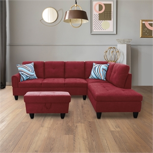 Star Home Living 3PC Flannelette Sectional Sofa with Ottoman (Red)
