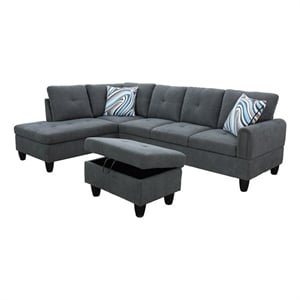 Star Home Living 3PC Flannelette Sectional Sofa with Ottoman (Dark Gray)