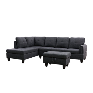 star home living 3pc linen sectional sofa with ottoman (black gray)