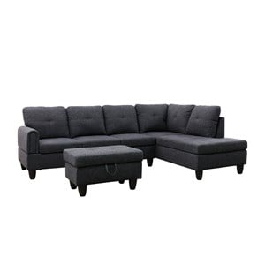 Star Home Living 3PC Sectional Sofa with Ottoman (Black Gray)