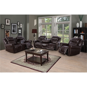 Star Home Living Corp 3-piece Faux Leather Reclining Living Room Set in Espresso