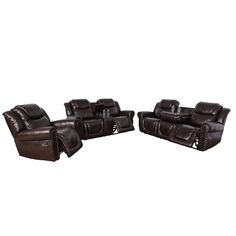 Star Home Living Corp 3-piece Faux Leather Reclining Living Room Set in Espresso