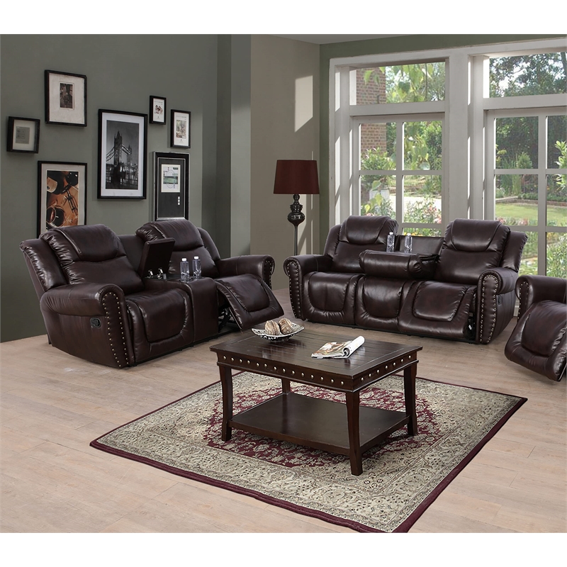 Star Home Living Corp 2-piece Faux Leather Reclining Living Room Set in Espresso