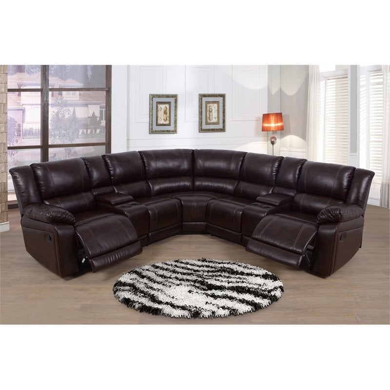 Star Home Living Corp Traditional Faux Leather Reclining Sectional in Espresso