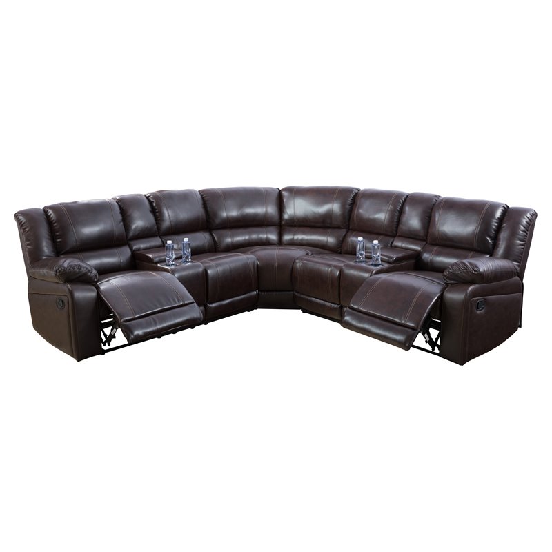 Star Home Living Corp Traditional Faux Leather Reclining Sectional in Espresso