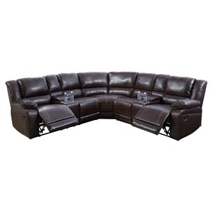 star home living corp traditional faux leather reclining sectional in espresso