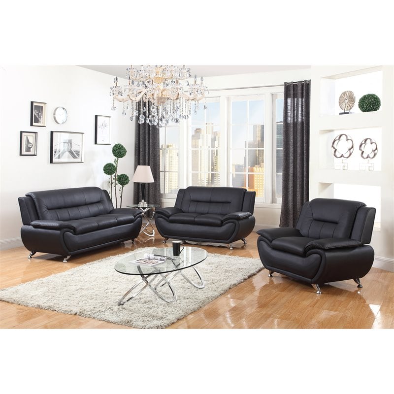 Star Home Living Corp 3-piece Traditional Faux Leather Living Room Set in Black