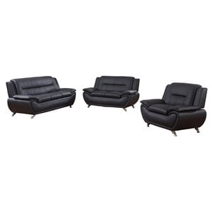 Star Home Living Corp 3-piece Traditional Faux Leather Living Room Set in Black