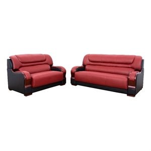 Star Home Living 2 Pieces Genuine Leather Living Room Set in Red