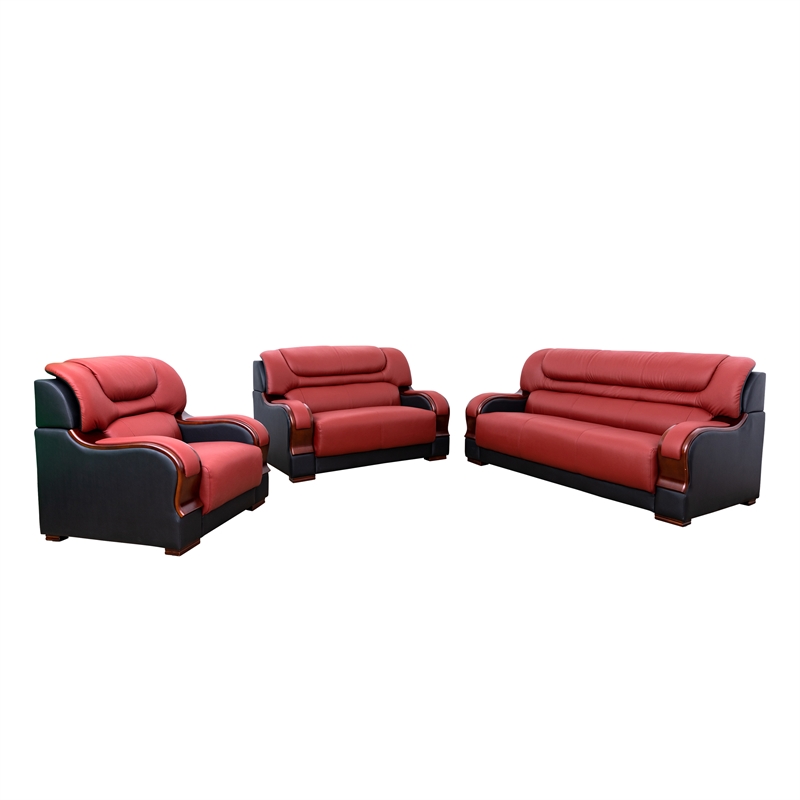 Star Home Living 3-Piece Genuine Leather Sofa Set in Black/Red