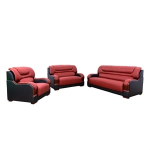 Star Home Living 3-Piece Genuine Leather Sofa Set in Black/Red