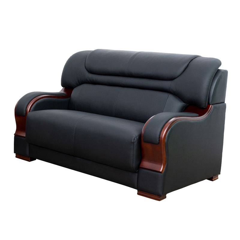 Star Home Living 3 Pieces Genuine Leather Living Room Set in Black