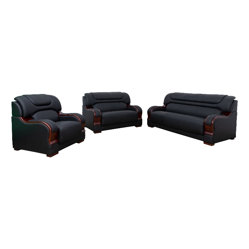 Star Home Living 3 Pieces Genuine Leather Living Room Set in Black