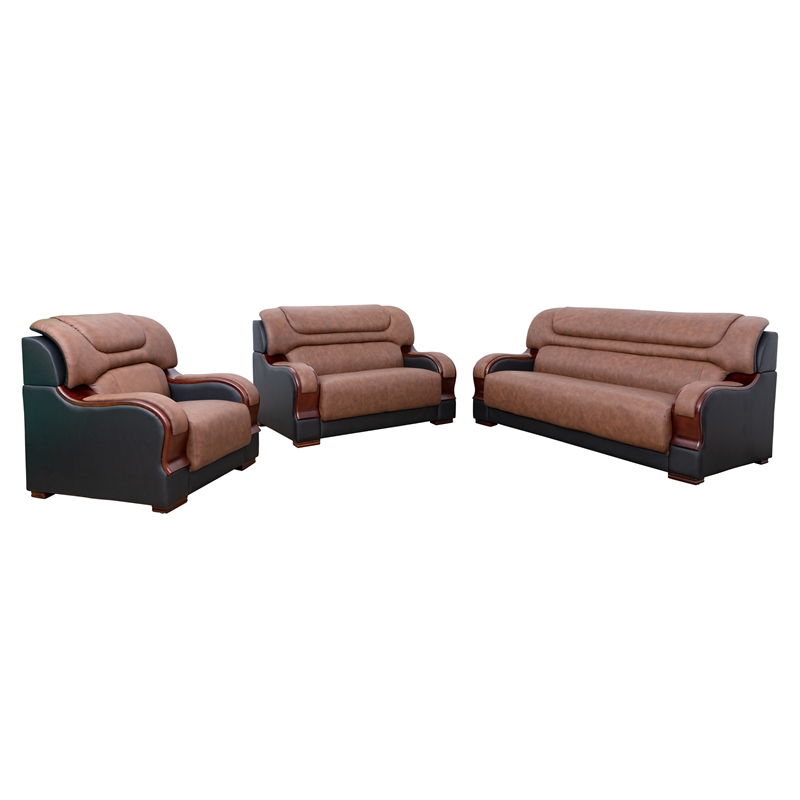 Star Home Living 3 Pieces Genuine Leather Living Room Set in Brown